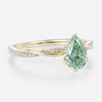 1ct Interlaced Lab Green Diamond Ring Pear Shaped Fancy Green Pavé Diamond Engagement Ring in Yellow Gold
