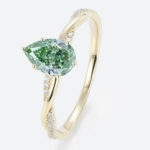 1ct Interlaced Lab Green Diamond Ring Pear Shaped Fancy Green Pavé Diamond Engagement Ring in Yellow Gold