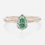 1ct Interlaced Lab Green Diamond Ring Pear Shaped Fancy Green Pavé Diamond Engagement Ring in Rose Gold