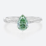 1ct Interlaced Lab Green Diamond Ring Pear Shaped Fancy Green Pavé Diamond Engagement Ring in White Gold