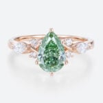 1ct Lab Green Diamond​ Ring Pear Cut Modern 6-Prong Engagement Rings in Rose Gold