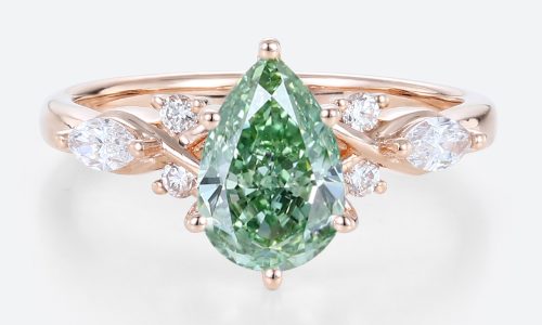 1ct Fancy Green VS+ Pear Shaped Lab Grown Green Diamond Modern 6-Prong Engagement Ring (1) 1ct Lab Green Diamond Ring Pear Cut Modern 6-Prong Engagement Rings in Rose Gold