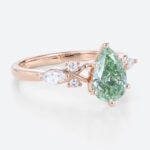 1ct Lab Green Diamond​ Ring Pear Cut Modern 6-Prong Engagement Rings in Rose Gold