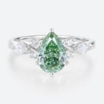 1ct Lab Green Diamond​ Ring Pear Cut Modern 6-Prong Engagement Rings in White Gold