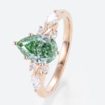 1ct Lab Green Diamond​ Ring Pear Cut Modern 6-Prong Engagement Rings in Rose Gold