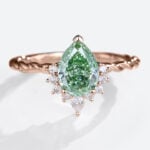 1ct Pear Shaped Lab Green Diamond Ring Twisted 3-Prong Engagement Ring in Rose Gold