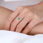 1ct Pear Shaped Lab Green Diamond Ring Twisted 3-Prong Engagement Ring in Rose Gold
