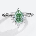 1ct Pear Shaped Lab Green Diamond Ring Twisted 3-Prong Engagement Ring in White Gold