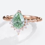 1ct Pear Shaped Lab Green Diamond Ring Twisted 3-Prong Engagement Ring in Rose Gold