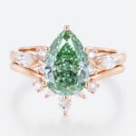 2ct Lab Green Diamond Ring Set Pear Cut Fancy GreenDiamond 6-Prong Bridal Ring Set in Rose Gold