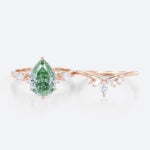 2ct Lab Green Diamond Ring Set Pear Cut Fancy GreenDiamond 6-Prong Bridal Ring Set in Rose Gold