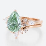 2ct Lab Green Diamond Ring Set Pear Cut Fancy GreenDiamond 6-Prong Bridal Ring Set in Rose Gold
