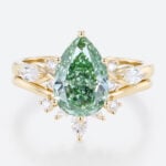 2ct Lab Green Diamond Ring Set Pear Cut Fancy GreenDiamond 6-Prong Bridal Ring Set in Yellow Gold