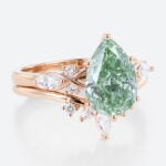 2ct Lab Green Diamond Ring Set Pear Cut Fancy GreenDiamond 6-Prong Bridal Ring Set in Rose Gold