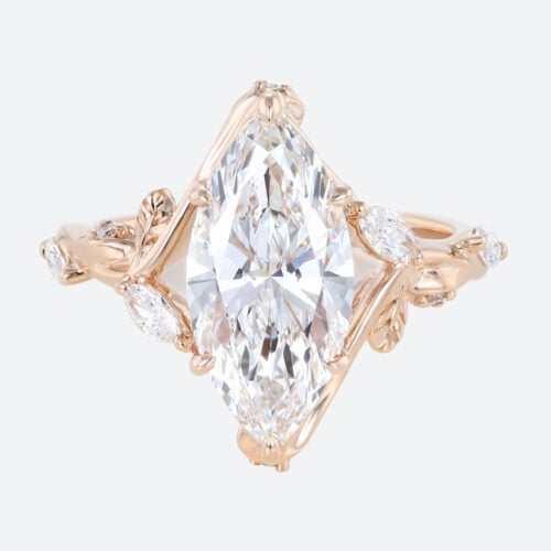 3ct Lab Diamond Ring Marquise Cut Bypass Vine 6 Claw Prong Engagement Ring in Rose Gold
