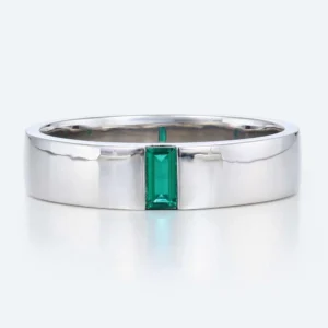 Fall Engagement Ring Trends 2025 - Baguette-Cut-Lab-Emerald-Wedding-Ring-Wide-Stackable-Band