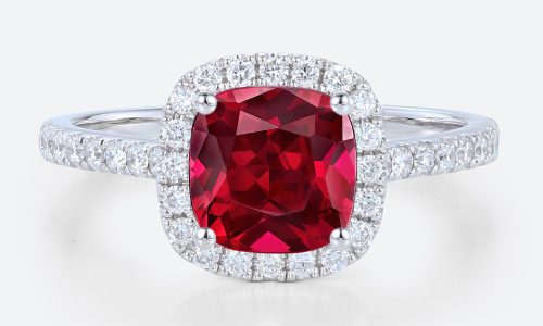 White Gold Cushion Cut Lab Grown Ruby​ Ring 1ct Classic Halo Bridal Ring