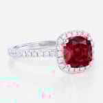 White Gold Cushion Cut Lab Grown Ruby​ Ring 1ct Classic Halo Bridal Ring