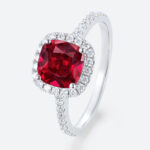 White Gold Cushion Cut Lab Grown Ruby​ Ring 1ct Classic Halo Bridal Ring