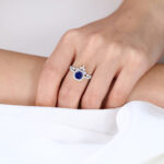 Cushion Cut Lab Sapphire Rings Set with Curved Matching Band in White Gold