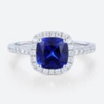 White Gold Cushion Cut Lab Grown Sapphire Ring 1CT Modern Halo Bridal Ring
