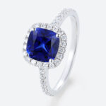 White Gold Cushion Cut Lab Grown Sapphire Ring 1CT Modern Halo Bridal Ring