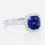 White Gold Cushion Cut Lab Grown Sapphire Ring 1CT Modern Halo Bridal Ring