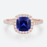 Rose Gold Cushion Cut Lab Grown Sapphire Ring 1CT Modern Halo Bridal Ring