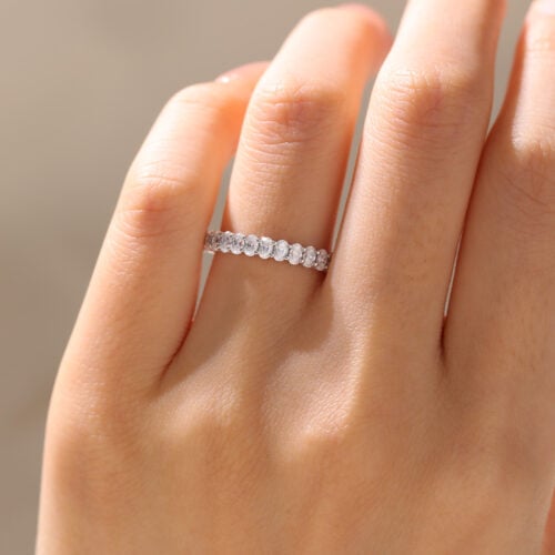 Oval Cut Lab Diamond Wedding Bands Half Eternity Stacked Wedding Rings