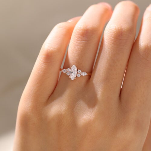 Marquise Moissanite Engagement Ring Rose Gold Moissanite Rings