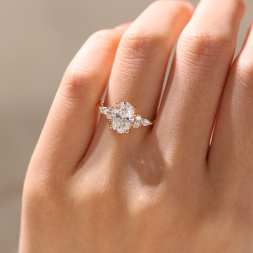 Yellow Gold 1.5 Carat Oval Lab Grown Diamond Rings Vintage Engagement Rings