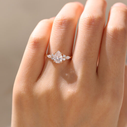 Pear Shaped Moissanite Ring Gold Simple Classic Engagement Rings