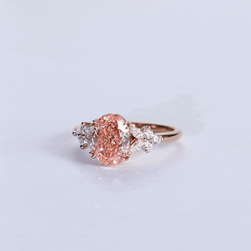 Oval Lab Pink Diamond Ring 1.5ct Floral 4 Double Claw Engagement Ring