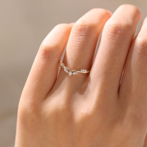 Yellow Gold / Rose Gold Stacking Ring 0.1ct Lab Diamond Curved Wedding Bands
