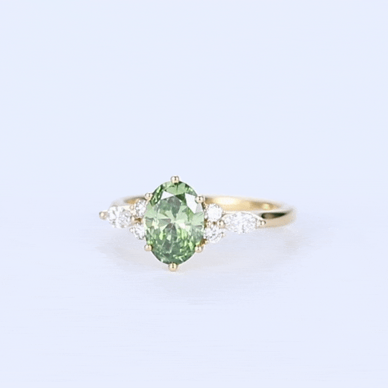 1ct Fancy Green Oval Lab Green Diamond Ring Modern 6-Prong Engagement Ring in Yellow Gold
