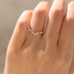 Rose Gold Round Cut Moissanite Rings Curved Matching Wedding Band