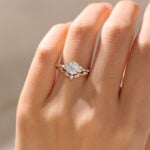 Round Lab Diamond Engagement Rings with Curved Wedding Ring Set