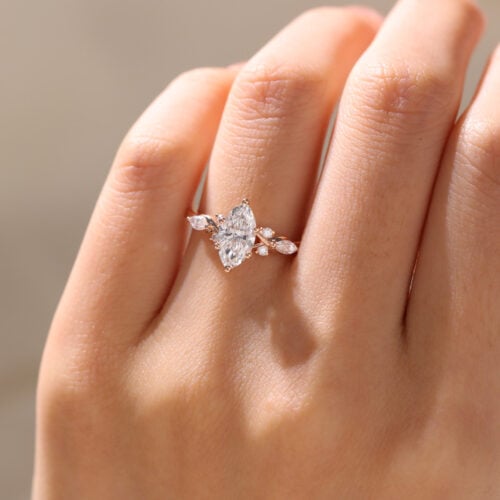 1 Carat Lab Diamond Ring Marquise Cut Unique 6-Prong Bridal Ring in Rose Gold