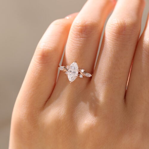 Moissanite Marquise Ring Rose Gold Moissanite Engagement Rings