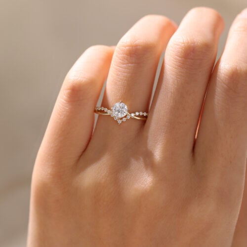 0.5ct Round Engagement Ring Lab Grown Diamond Band Yellow Gold