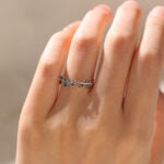 Solid Gold Marquise Cut Moss Agate Ring Women's Curved Wedding Band