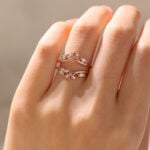 Rose Gold Round Cut Lab Diamond Double Curved Wedding Bands Crown Matching Bands