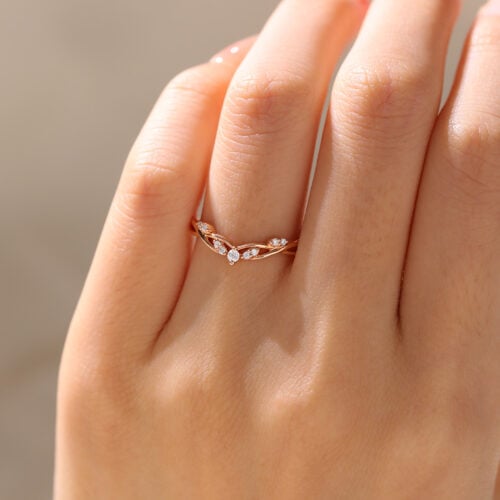 Women's Lab Grown Diamond Rings Rose Gold Wedding Band Curved