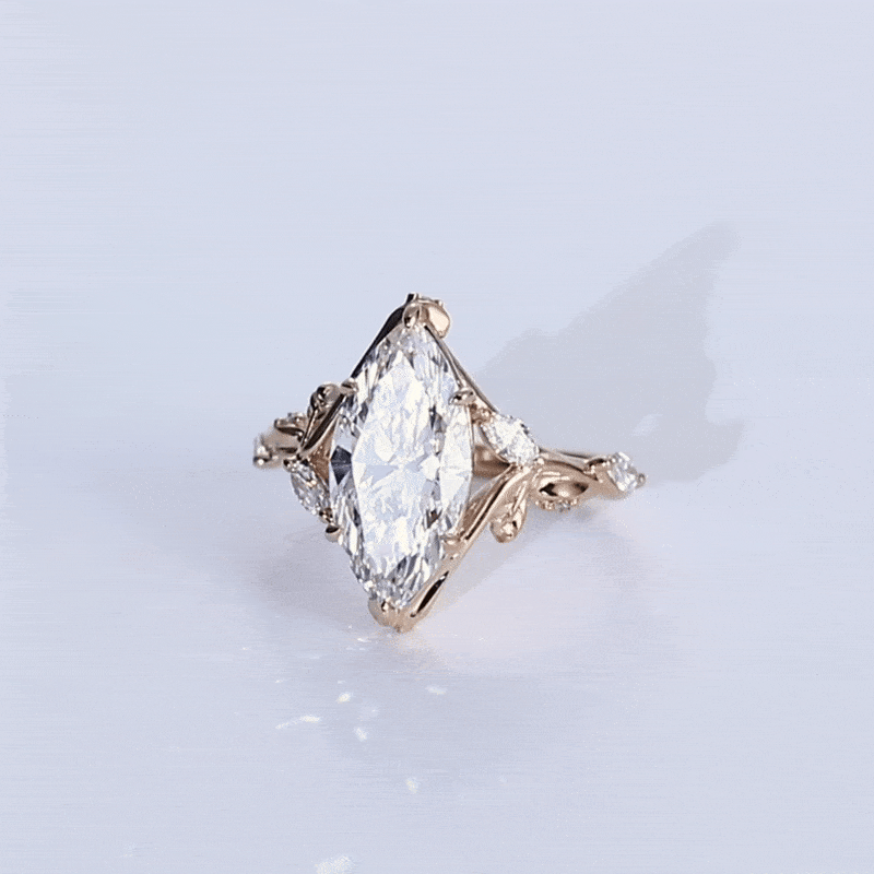 3ct Lab Diamond Ring Marquise Cut Bypass Vine 6 Claw Prong Engagement Ring in Rose Gold
