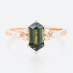 1.4ct Elongated Hexagon Cut Modern Green Sapphire Engagement Ring in Rose Gold