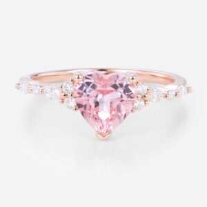 Heart Cut Pink Sapphire Ring​ 1.7ct Simple Band Engagement Rings in Rose Gold