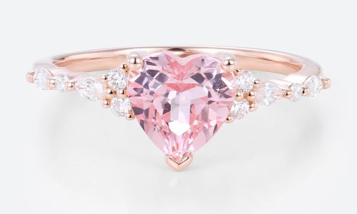 Heart Cut Pink Sapphire Ring​ 1.7ct Simple Band Engagement Rings in Rose Gold