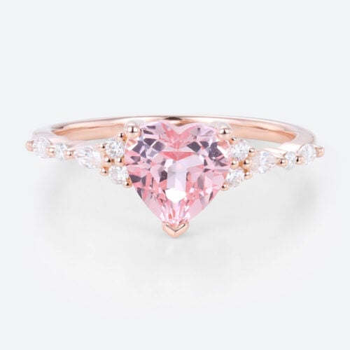 Heart Cut Pink Sapphire Ring​ 1.7ct Simple Band Engagement Rings in Rose Gold