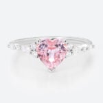 Heart Cut Pink Sapphire Ring​ 1.7ct Simple Band Engagement Rings in White Gold