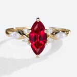Marquise Cut Lab Ruby Ring 1ct Cluster Elegant Engagement Ring in Yellow Gold